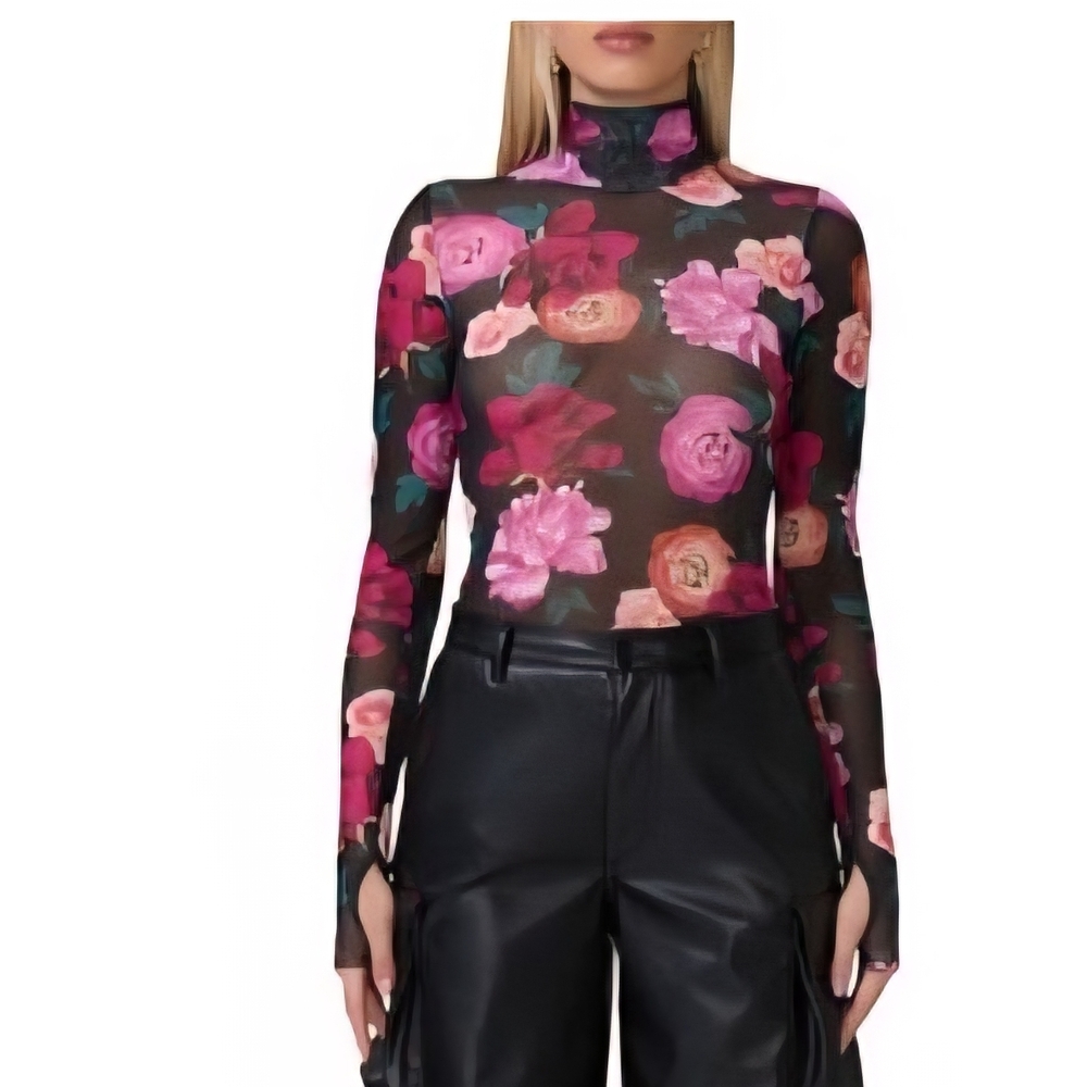 AFRM Black Floral Mesh Bodysuit